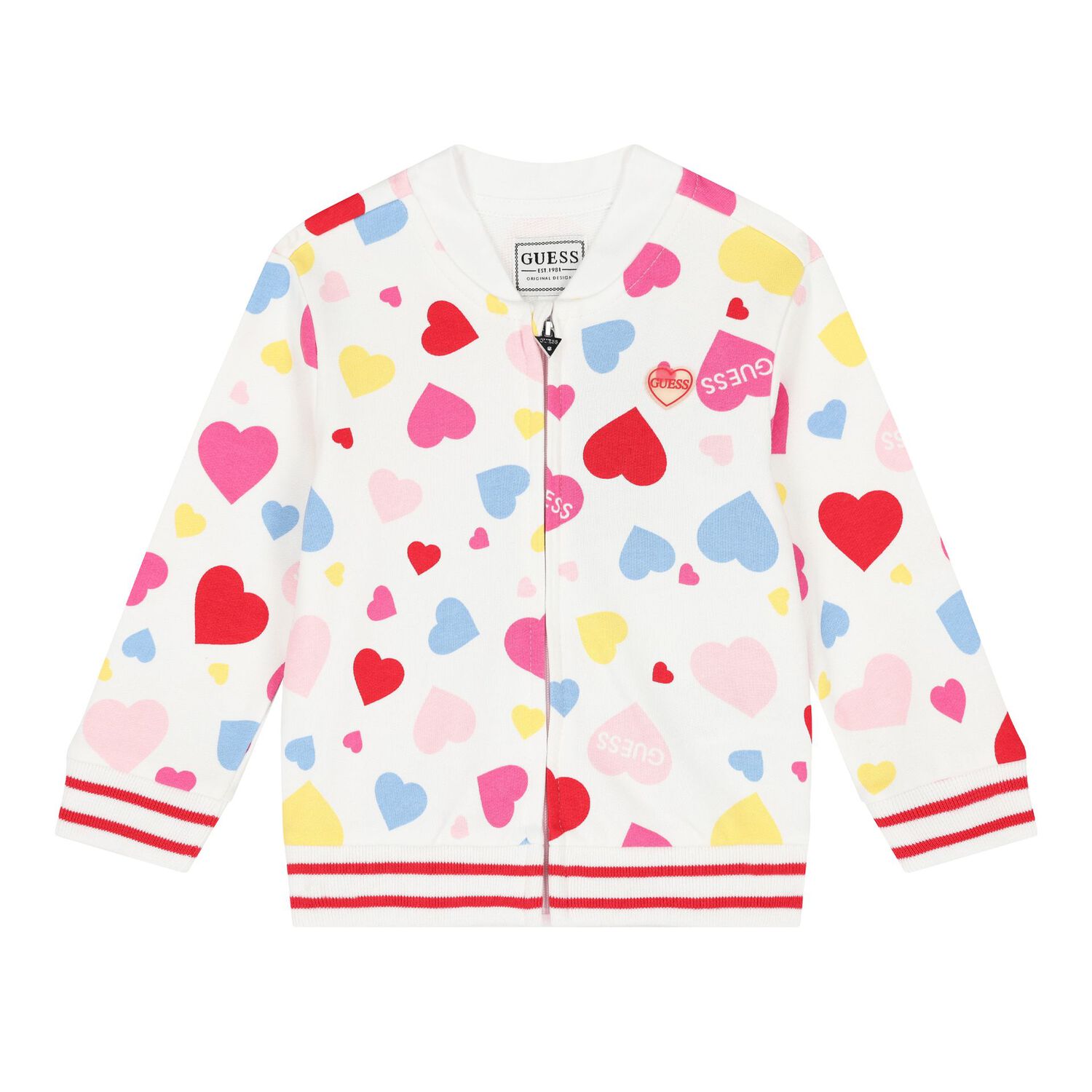 بدلة بنات رياضية بالشعار باللون الأبيض والوردي, 1, hi-res