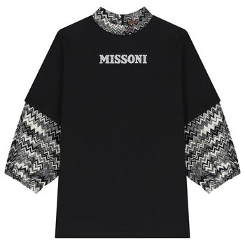 فستان مخطط بالشعار باللون الاسود للبنات