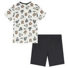 Boys White & Grey Shorts Set, 1, hi-res