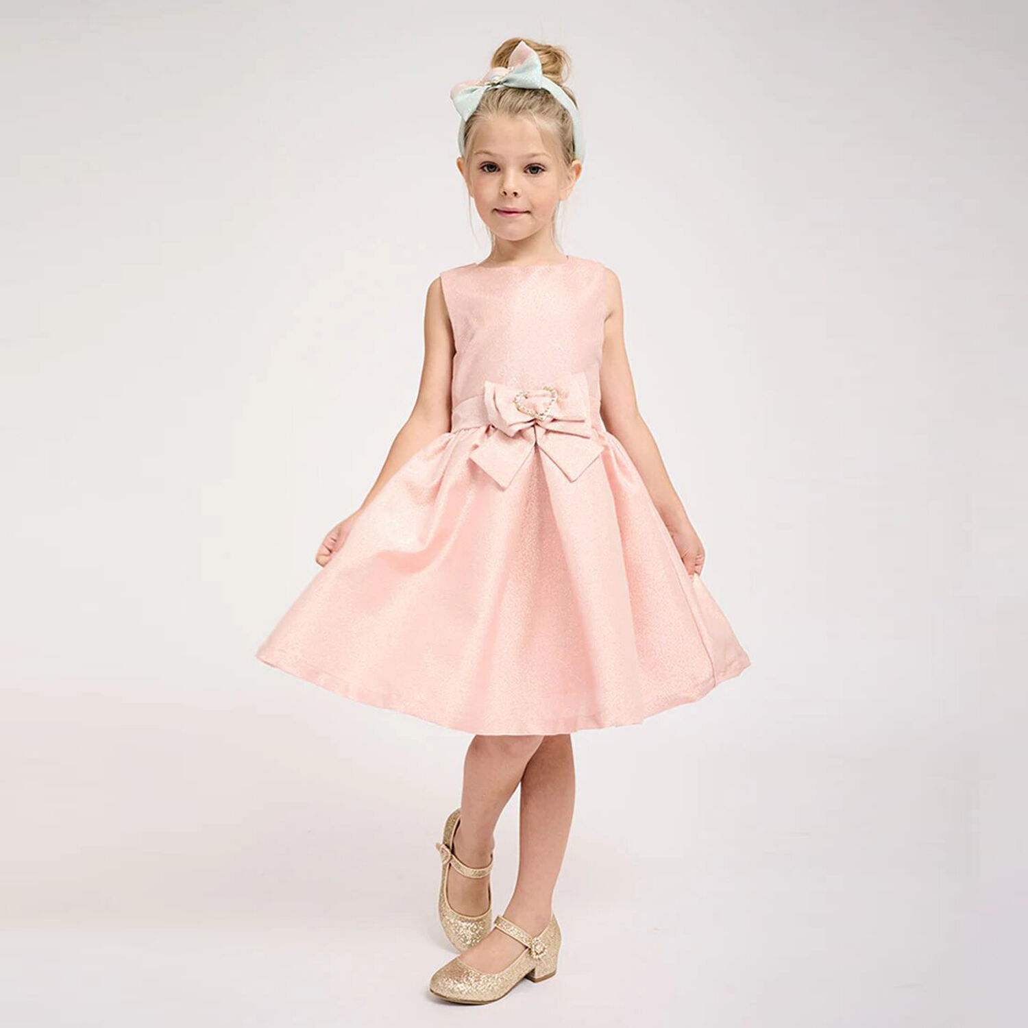 Girls Blush Pink Glitter Dress, 1, hi-res