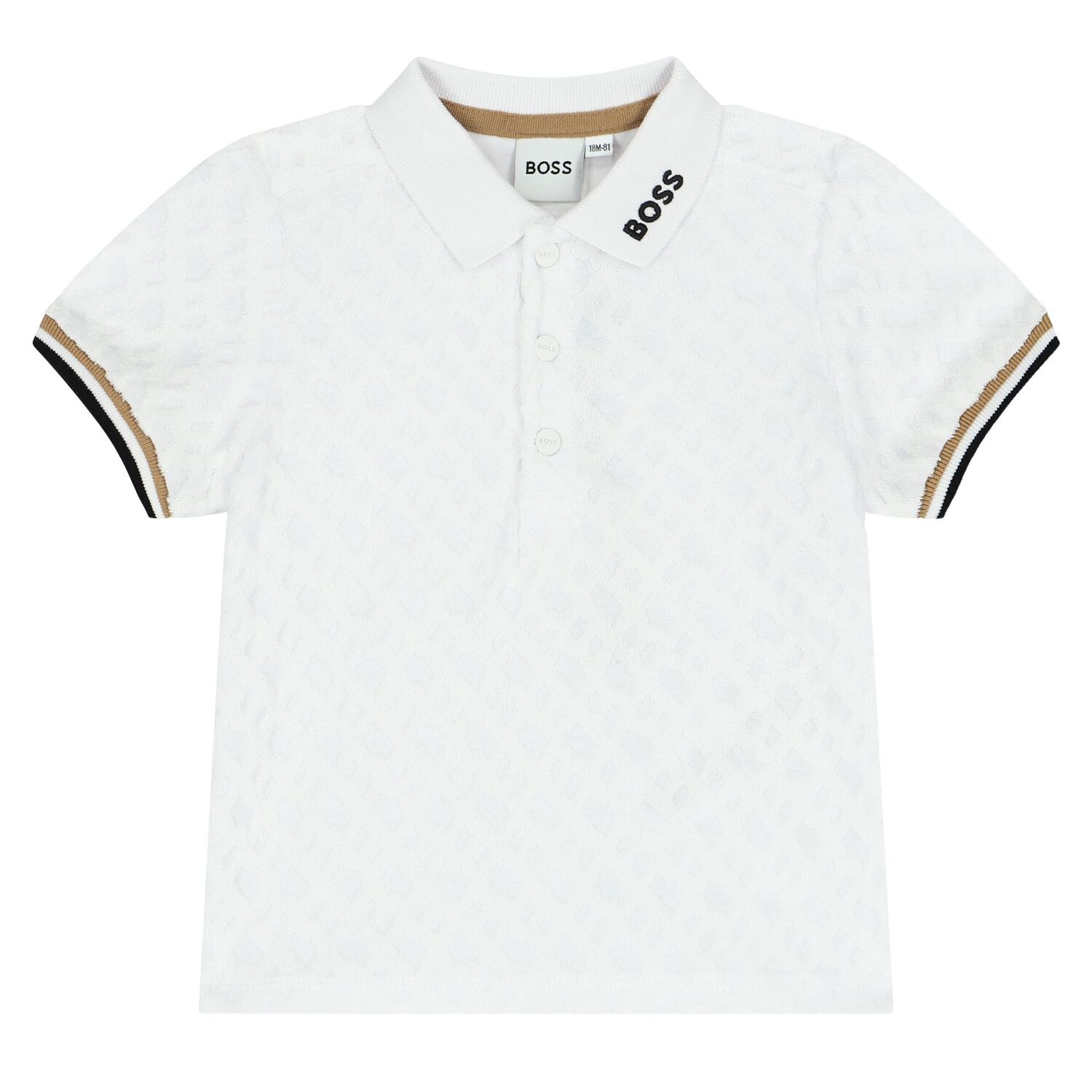 طقم شورت أولاد بالشعار باللون الأبيض والبيج, 1, hi-res