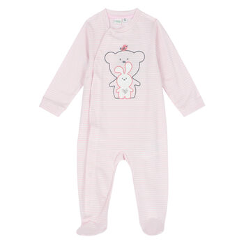 Baby Girls Pink Striped Teddy Babygrow