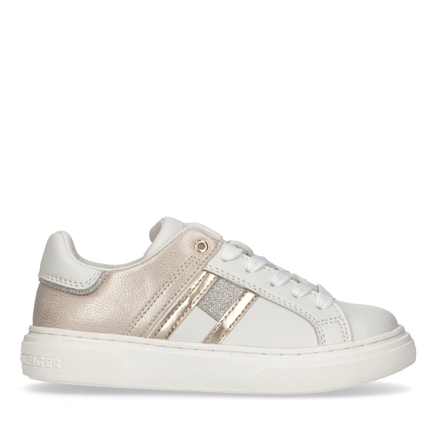 Girls White & Gold Logo Trainers, 1, hi-res