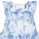Baby Girls White & Blue Floral Tulle Dress, 1, hi-res