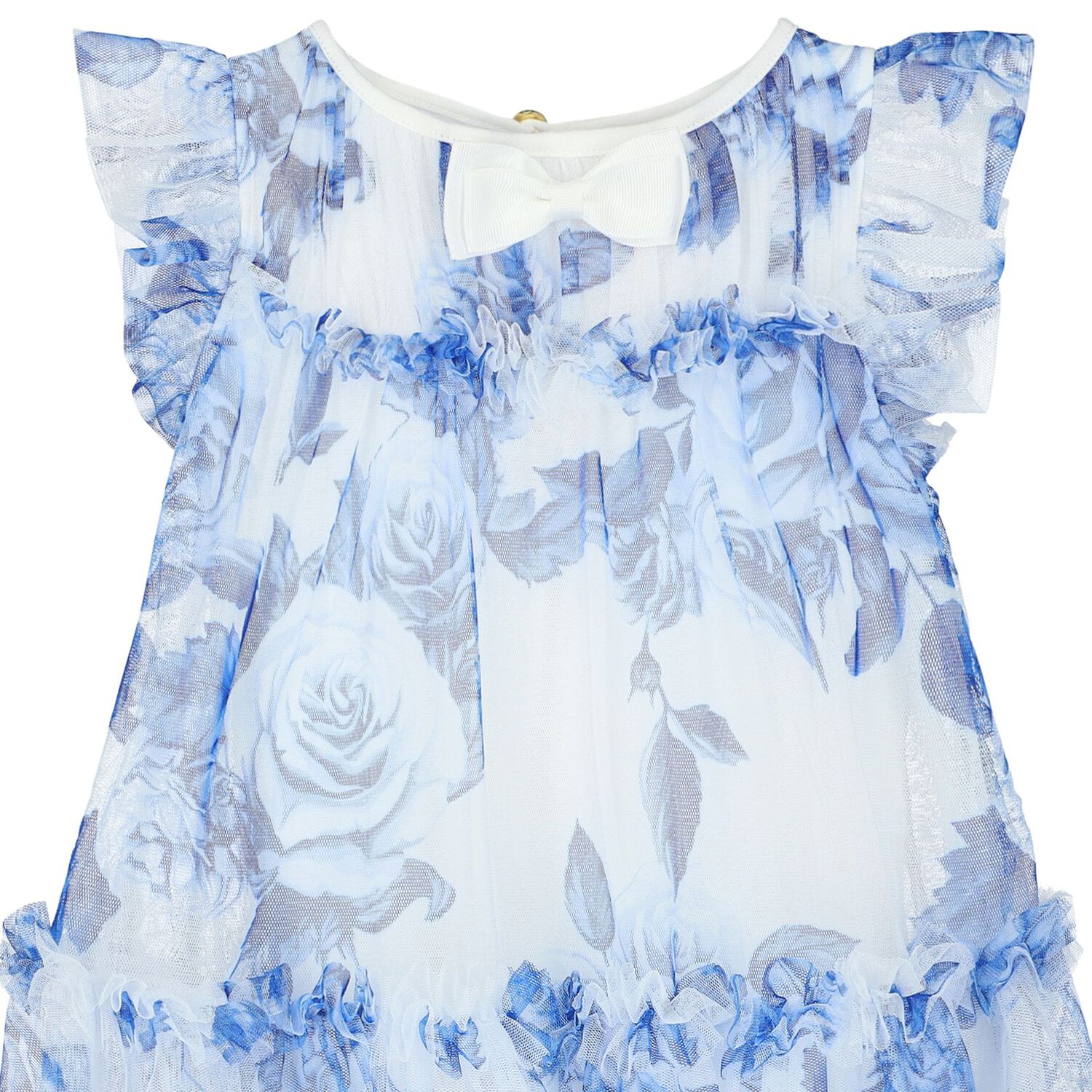Baby Girls White & Blue Floral Tulle Dress, 1, hi-res image number null
