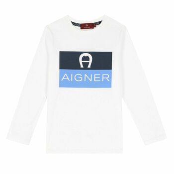 Boys White Logo Long Sleeve Top