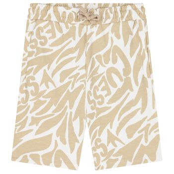 Boys Beige & White Logo Shorts