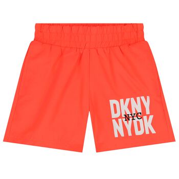 Boys Neon Orange Logo Swim Shorts