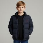 Boys Black Logo Puffer Jacket, 1, hi-res