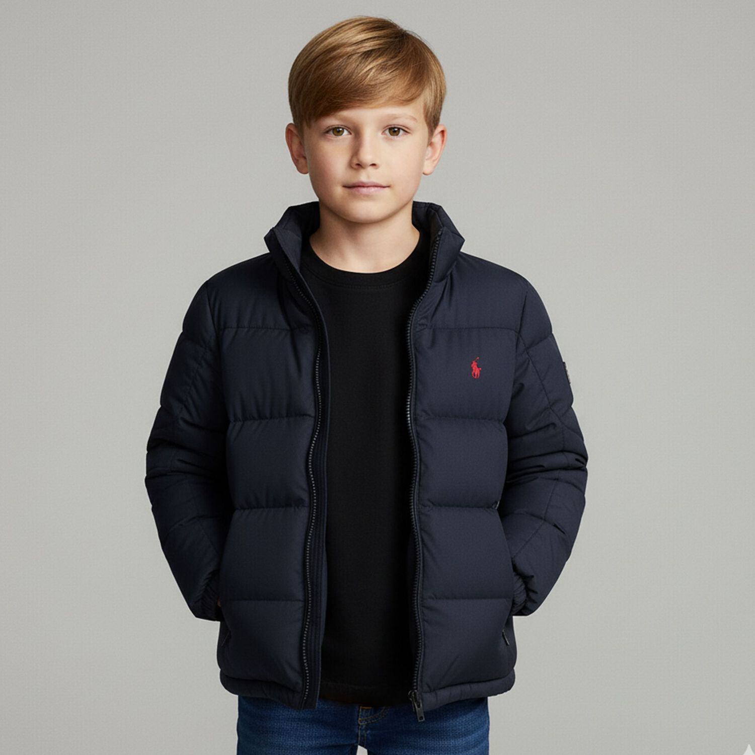Boys Black Logo Puffer Jacket, 1, hi-res