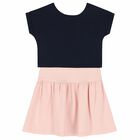 Girls Pink and Navy Blue Logo Dress Set, 2, hi-res