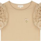 Girls Beige Tulle Sleeve T-Shirt, 2, hi-res