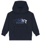 Boys Navy Blue Logo Hooded Top, 1, hi-res