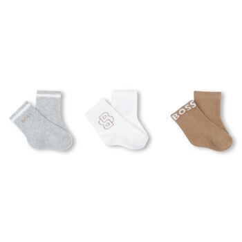 Baby Boys White, Beige & Grey Socks ( 3-Pack )