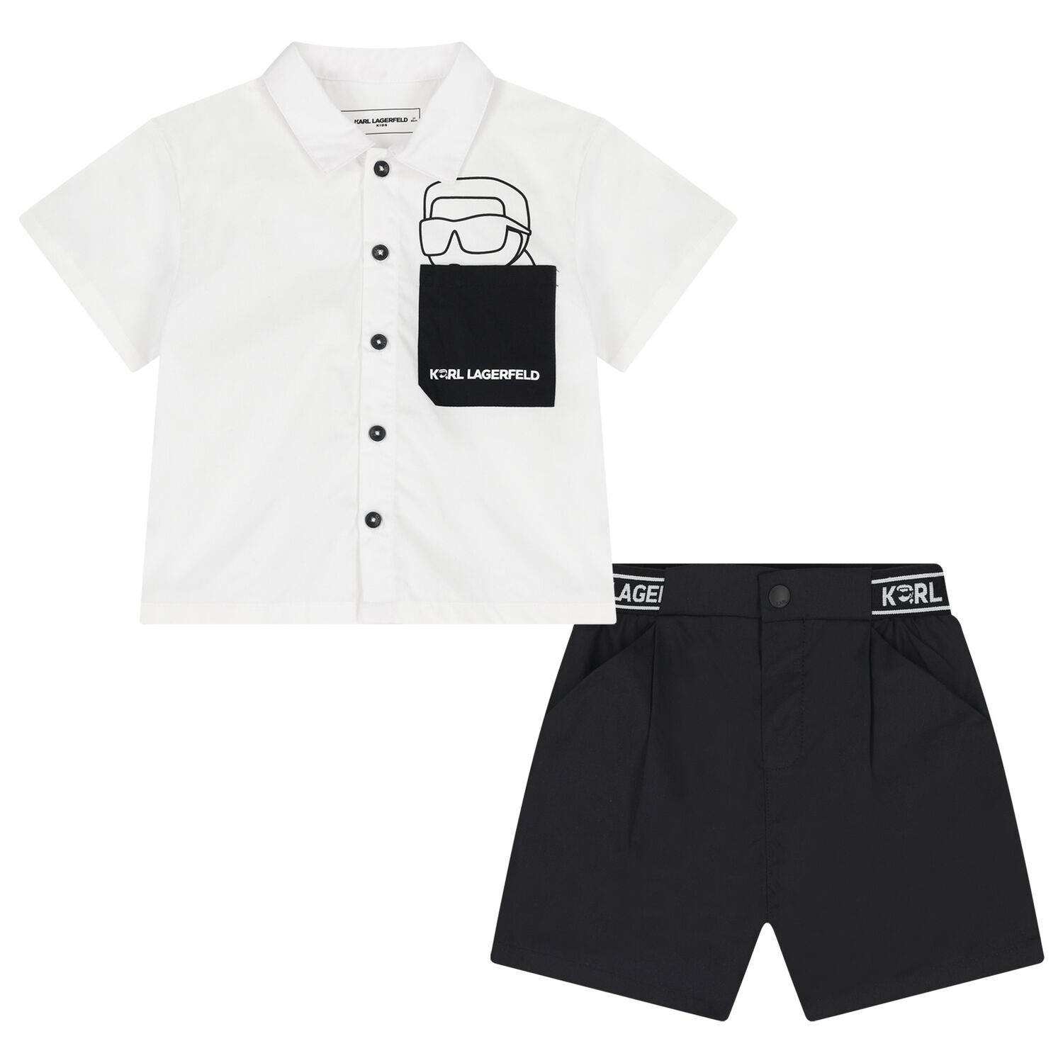 Boys White & Black Logo Shorts Set, 1, hi-res