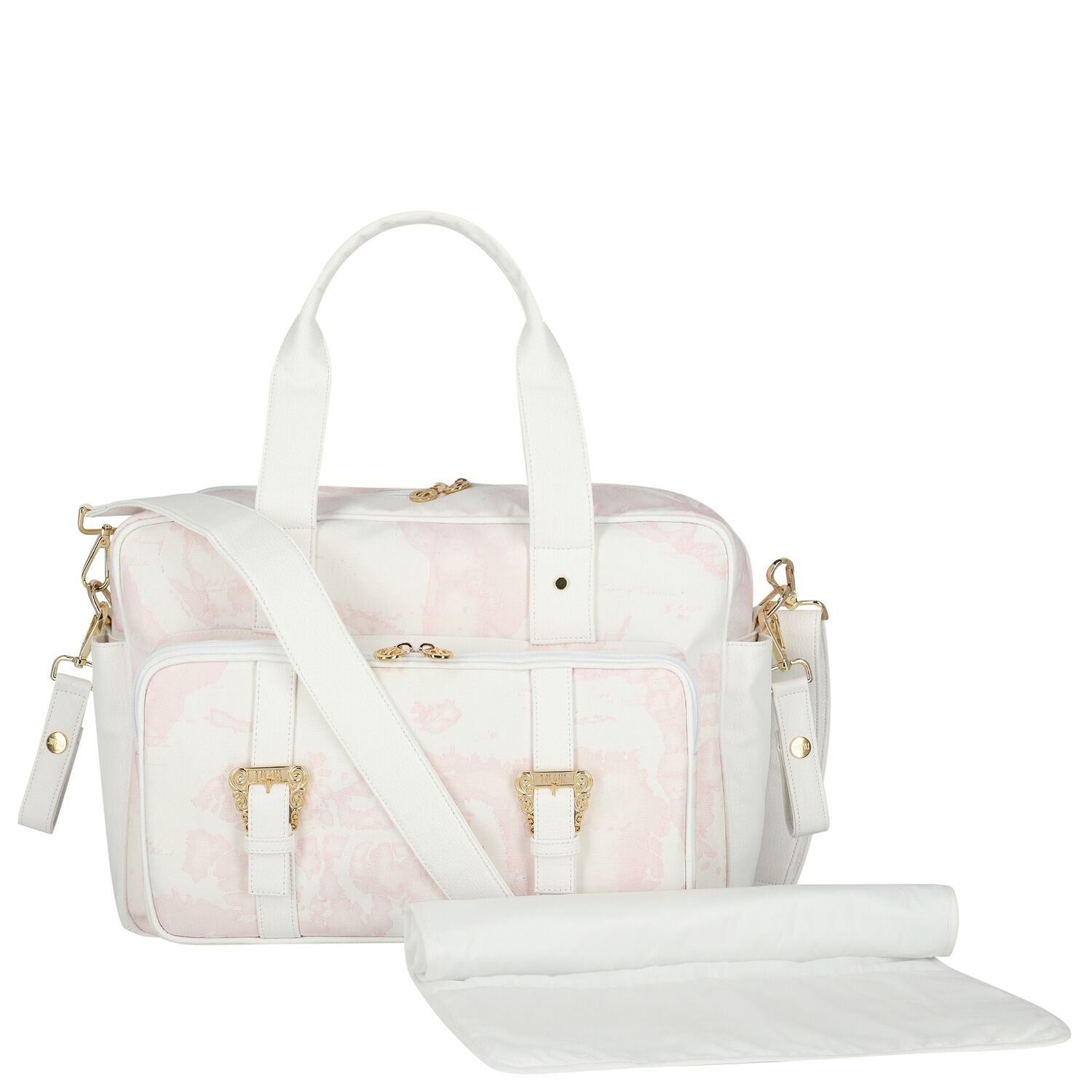 Baby Girls White & Pink Geo Map Changing Bag, 2, hi-res
