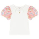 طقم تنورة بنات تول باللون العاجي والوردي , 1, hi-res