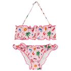 Girls White & Pink Striped Bikini, 1, hi-res