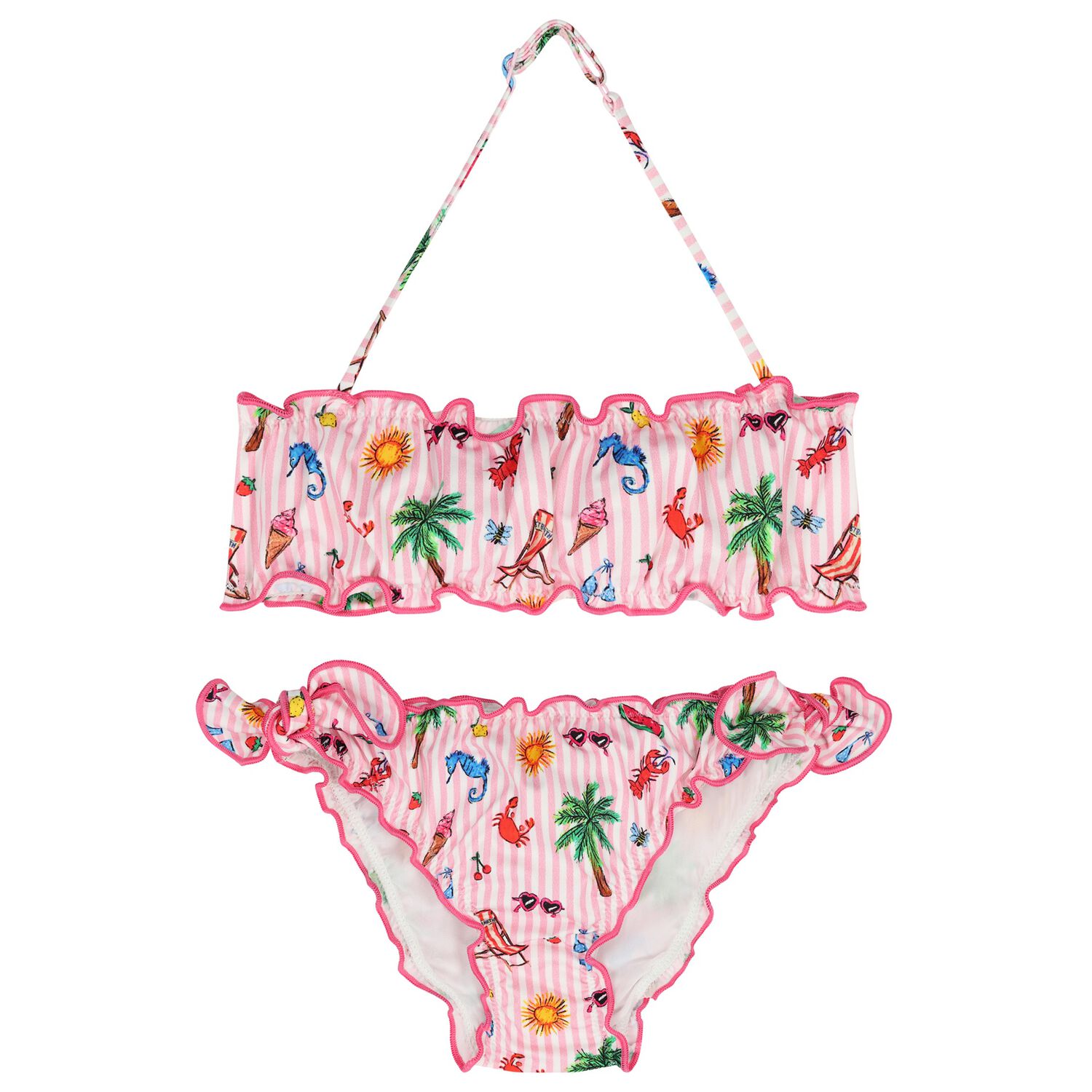 Girls White & Pink Striped Bikini, 1, hi-res