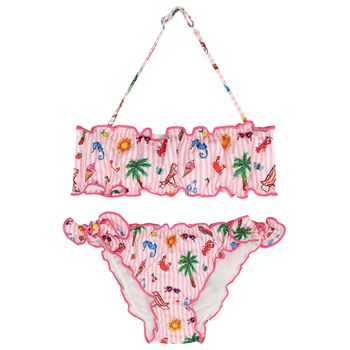 Girls White & Pink Striped Bikini