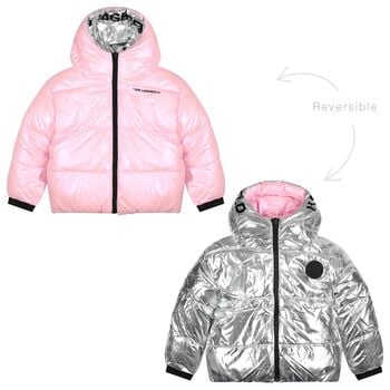 Girls Silver & Pink Reversible Puffer Jacket