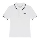Younger Boys White Logo Polo Shirt, 2, hi-res