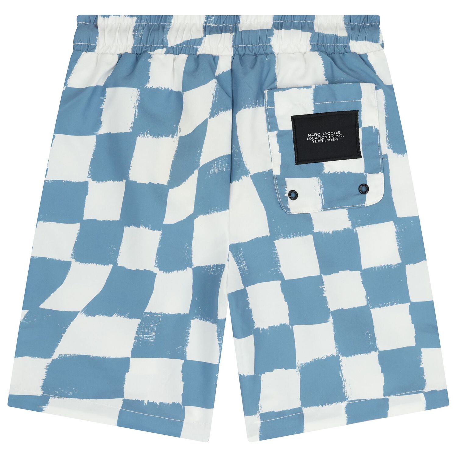 Boys Blue & White Checkerboard Swim Shorts , 1, hi-res