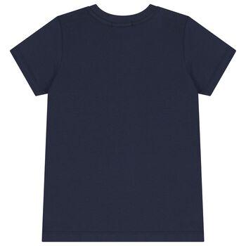 Boys Navy Blue & Gold Logo T-Shirt