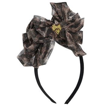Girls Black & Beige Leopard Bow Headband