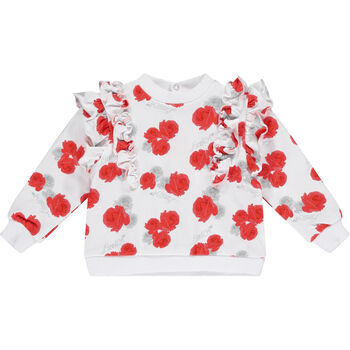 Baby Girls White & Red Roses Tracksuit