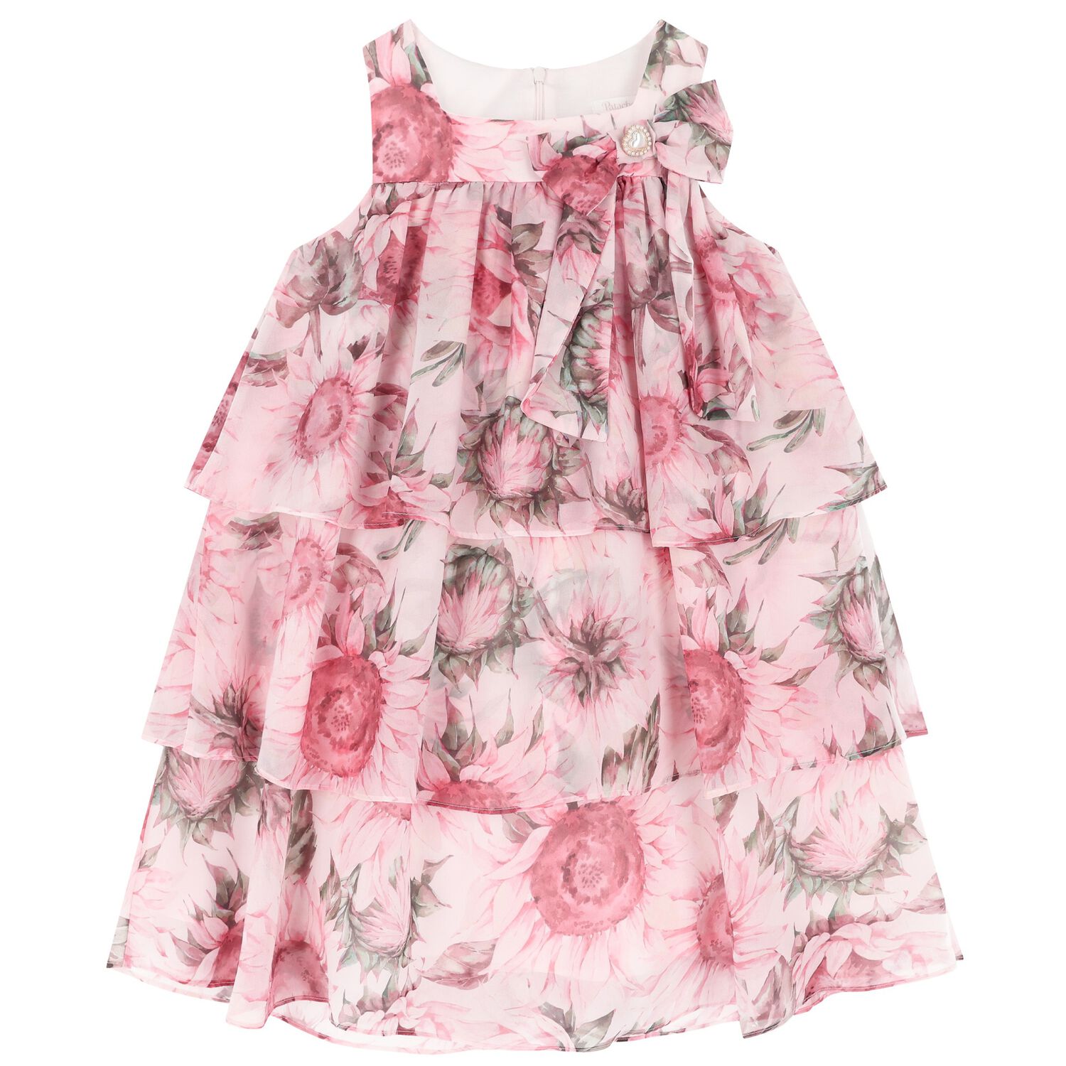 Girls Pink Floral Chiffon Dress, 1, hi-res image number null