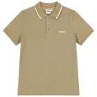 Boys Mini Me Beige Logo Polo Shirt, 4, hi-res