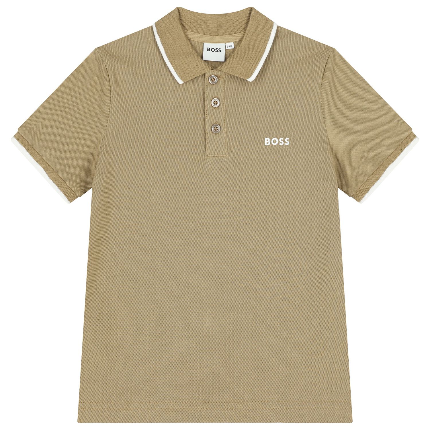 Boys Mini Me Beige Logo Polo Shirt, 4, hi-res