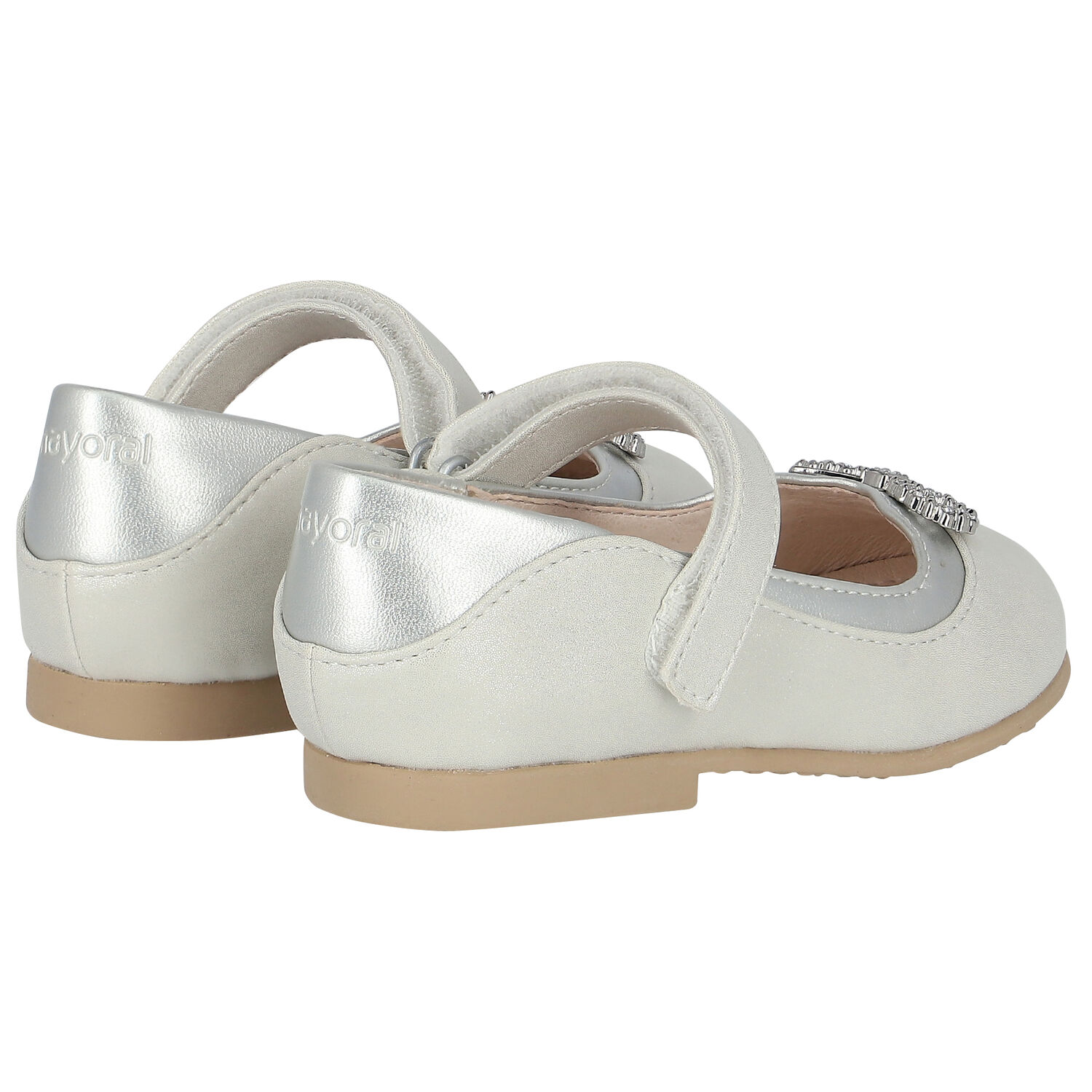 Younger Girls Silver Diamante Bow Shoes, 3, hi-res