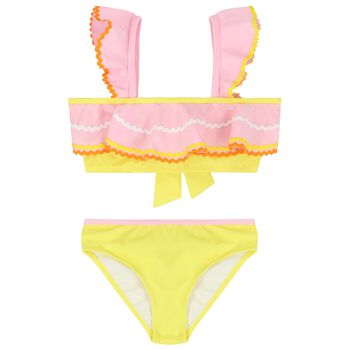 Girls Pink & Yellow Ruffled Bikini