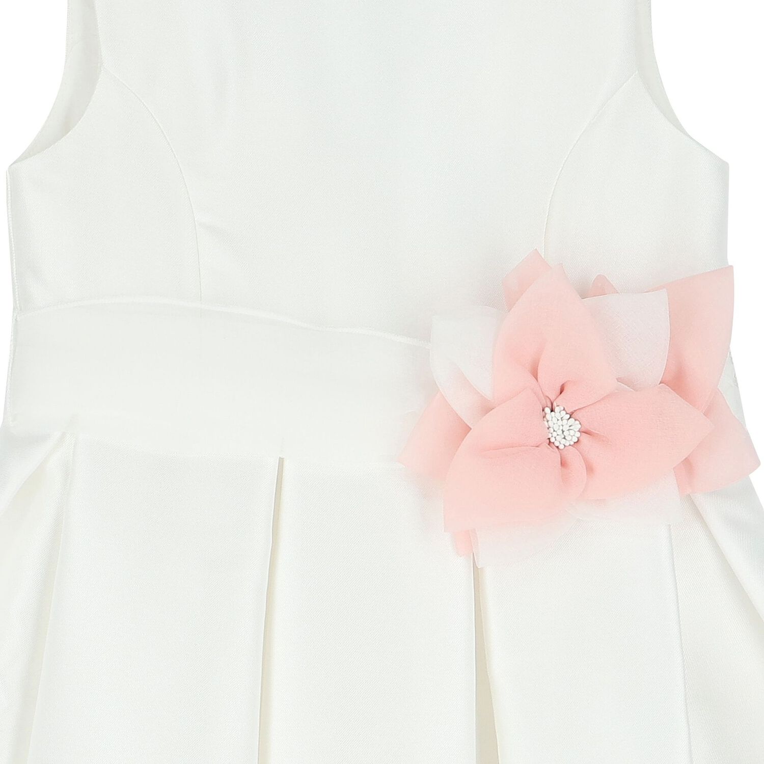 Girls White Flower Satin Dress, 1, hi-res image number null