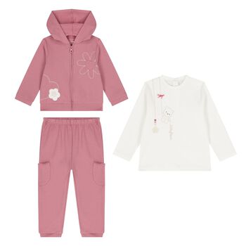 Younger Girls Pink & Ivory Tracksuit Set