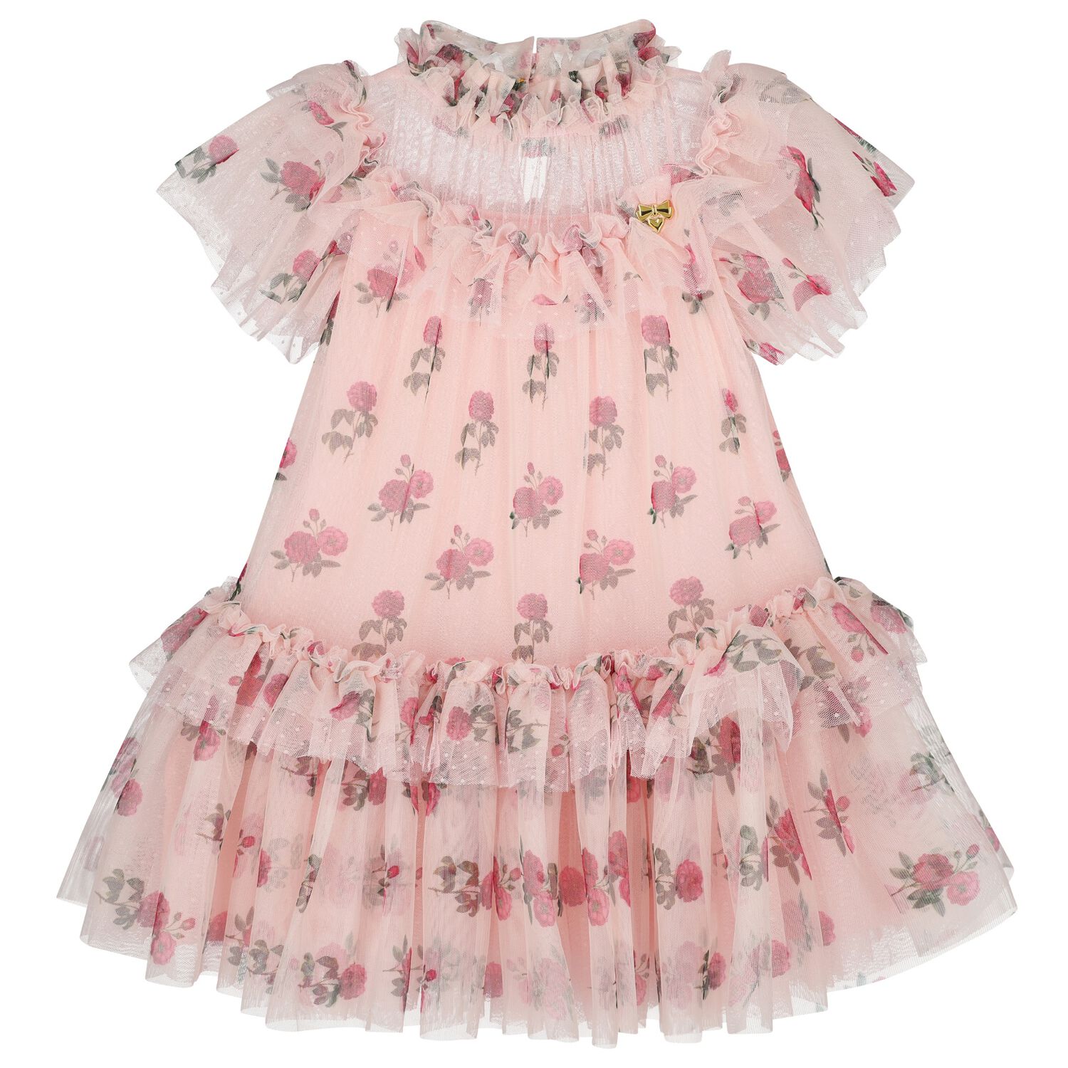 Girls Pink Floral Tulle Dress, 1, hi-res