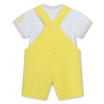Baby Boys White & Yellow Logo Dungaree Set