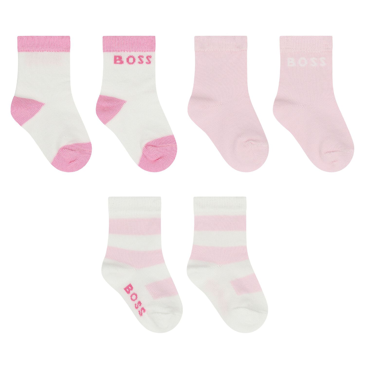 Baby Girls White & Pink Logo Socks ( 3-Pack ) , 1, hi-res