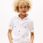 Boys White Flag Embroidery Polo Shirt, 1, hi-res