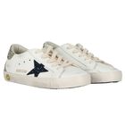 Girls White Leather & Glitter Super-Star Logo Trainers, 1, hi-res