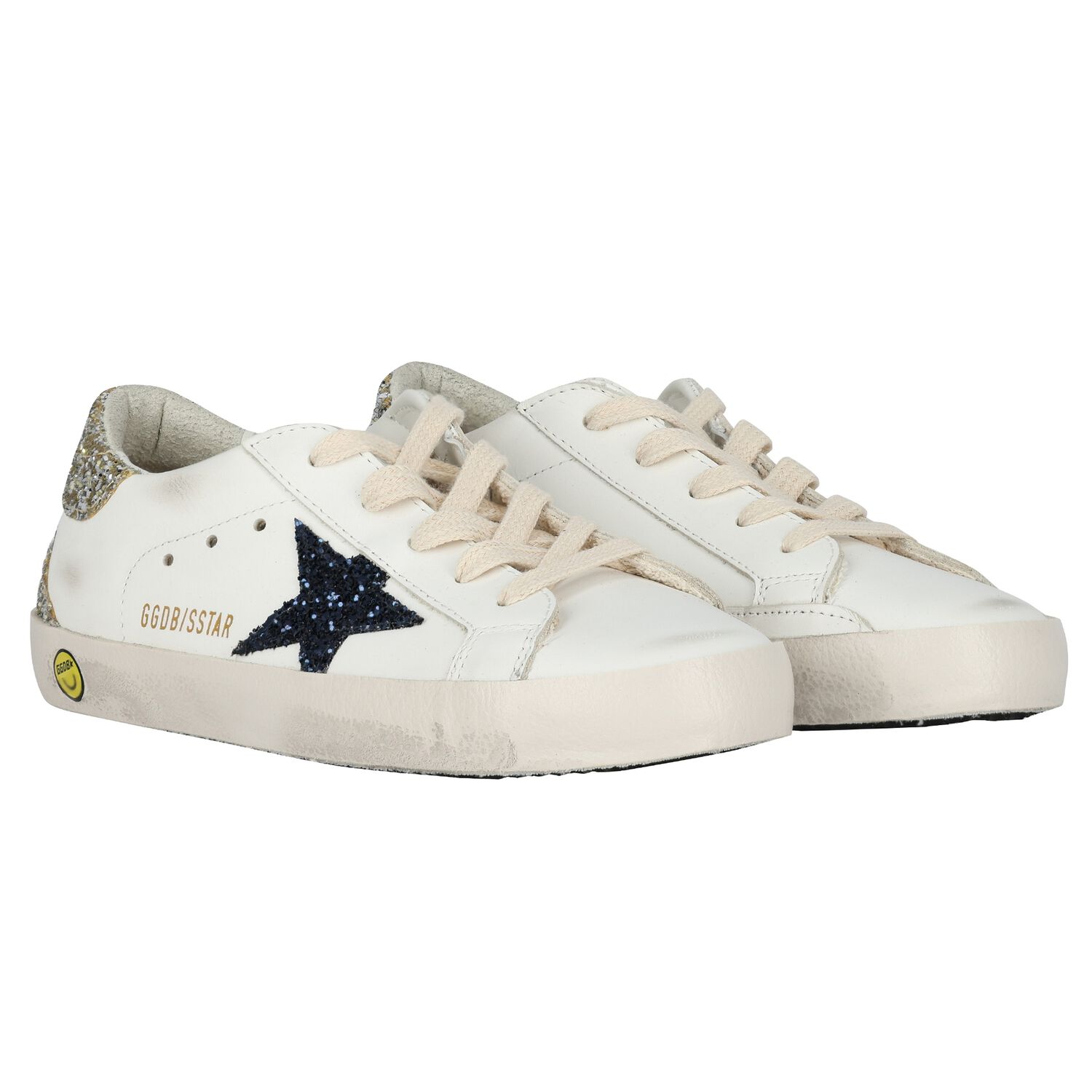 Girls White Leather & Glitter Super-Star Logo Trainers, 1, hi-res image number null