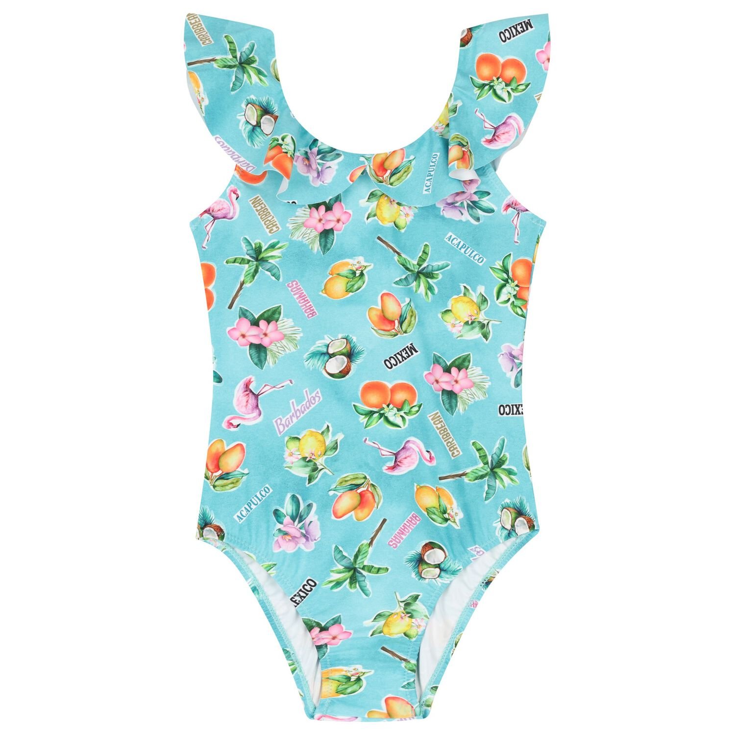 Girls Green Ruffled Swimsuit, 3, hi-res