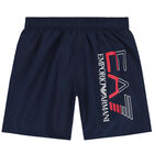 Boys Navy Blue Logo Swim Shorts, 1, hi-res