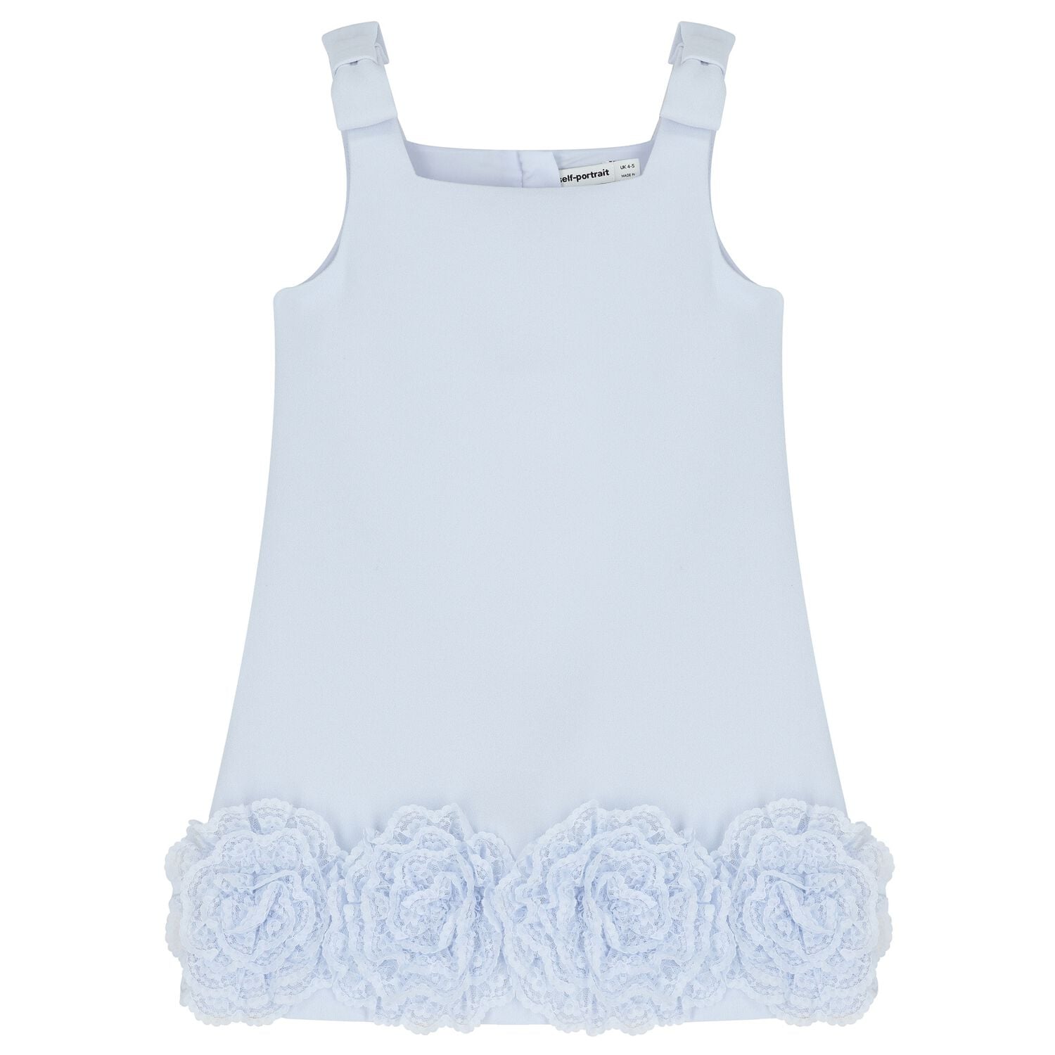 Girls Blue Crepe Floral Lace Dress, 1, hi-res
