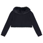 Girls Blue Faux Fur Collar Cardigan, 1, hi-res