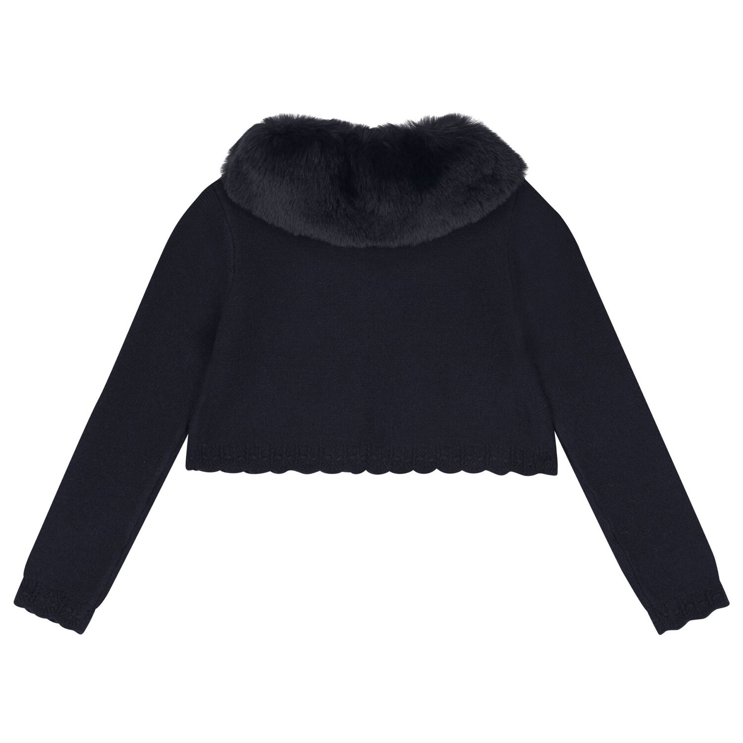 Girls Blue Faux Fur Collar Cardigan, 1, hi-res image number null