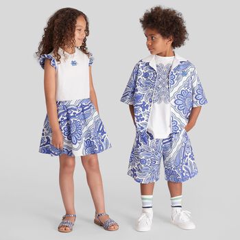 Younger Girls Ivory & Blue Floral Paisley Dress