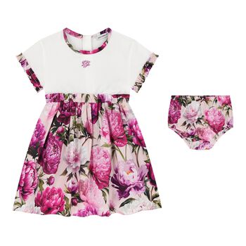 Baby Girls White & Pink Peony Dress Set
